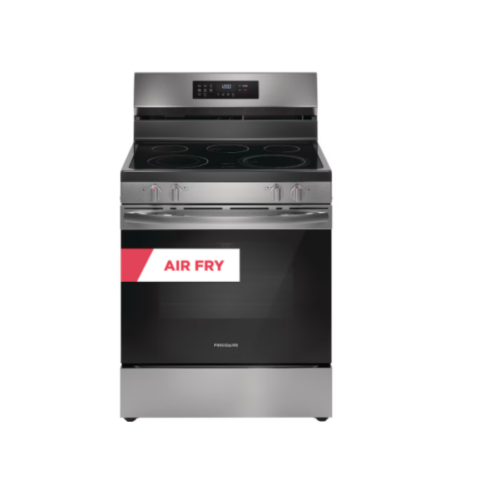 Frigidaire 30 in. 5.3 cu. ft. 5 Burner Element Freestanding Self-Cleaning Electric Range in Stainless Steel with Air Fry